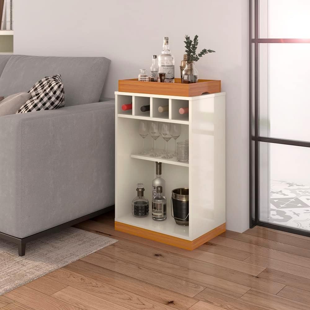 VIA NOSSA - Aparador Bar Retrô Bandeja de Mdf Adega 4 Garrafas Astúrias Cor:offwhite/cedro - Imagem 4