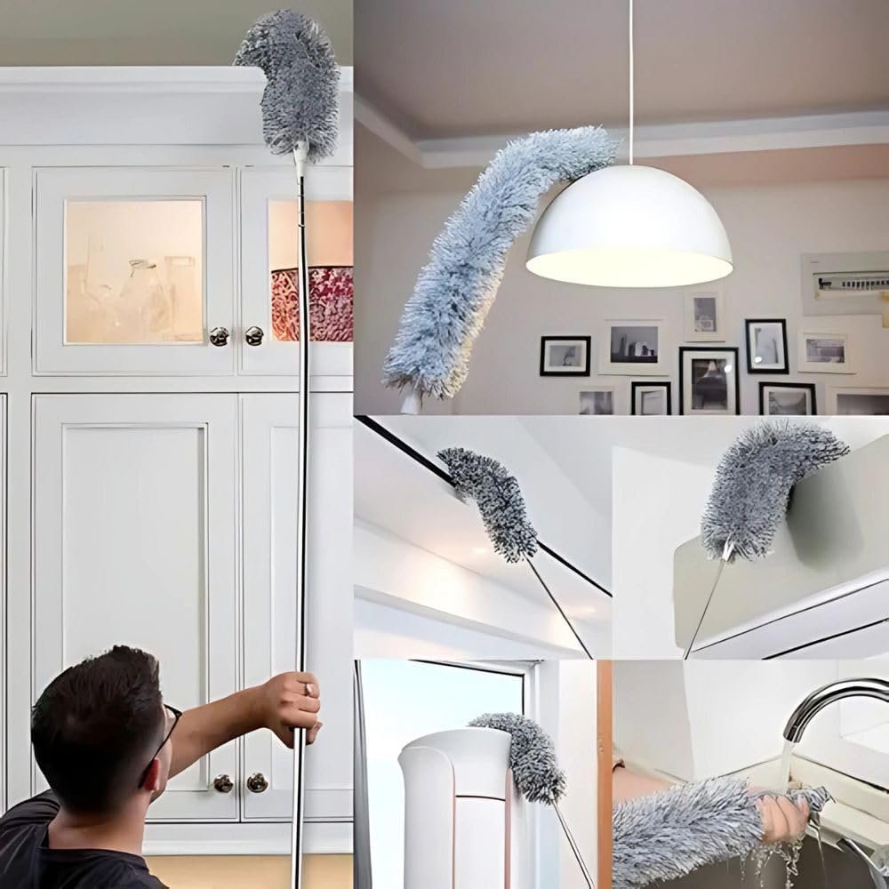 Espanador Extensível 2,8m Premium com Haste Inox Flexível – Microfibra Lavável Antipoeira para Limpeza de Teto, Casa, Escritório, Ventilador e Locais Altos - Imagem 4