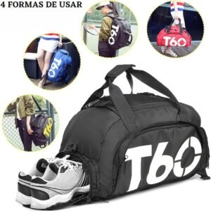 Mochila Mala T60 Para Academia Natação Camping na Cor Preta