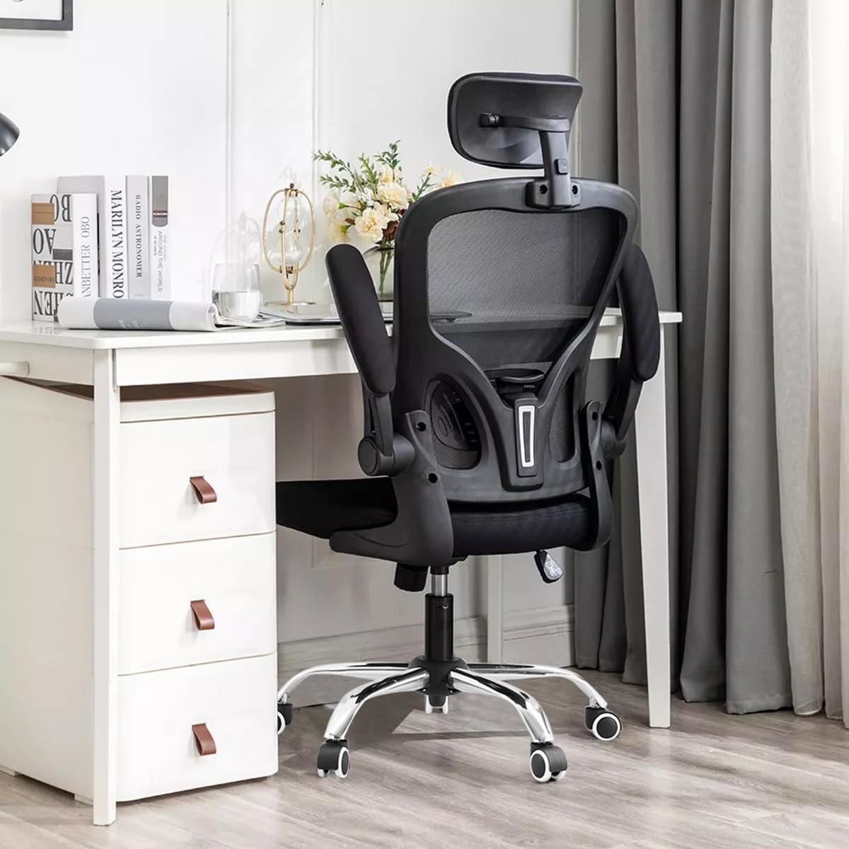 Cadeira de escritório ergonômica com estofado de mesh (Preto profundo) - Imagem 7