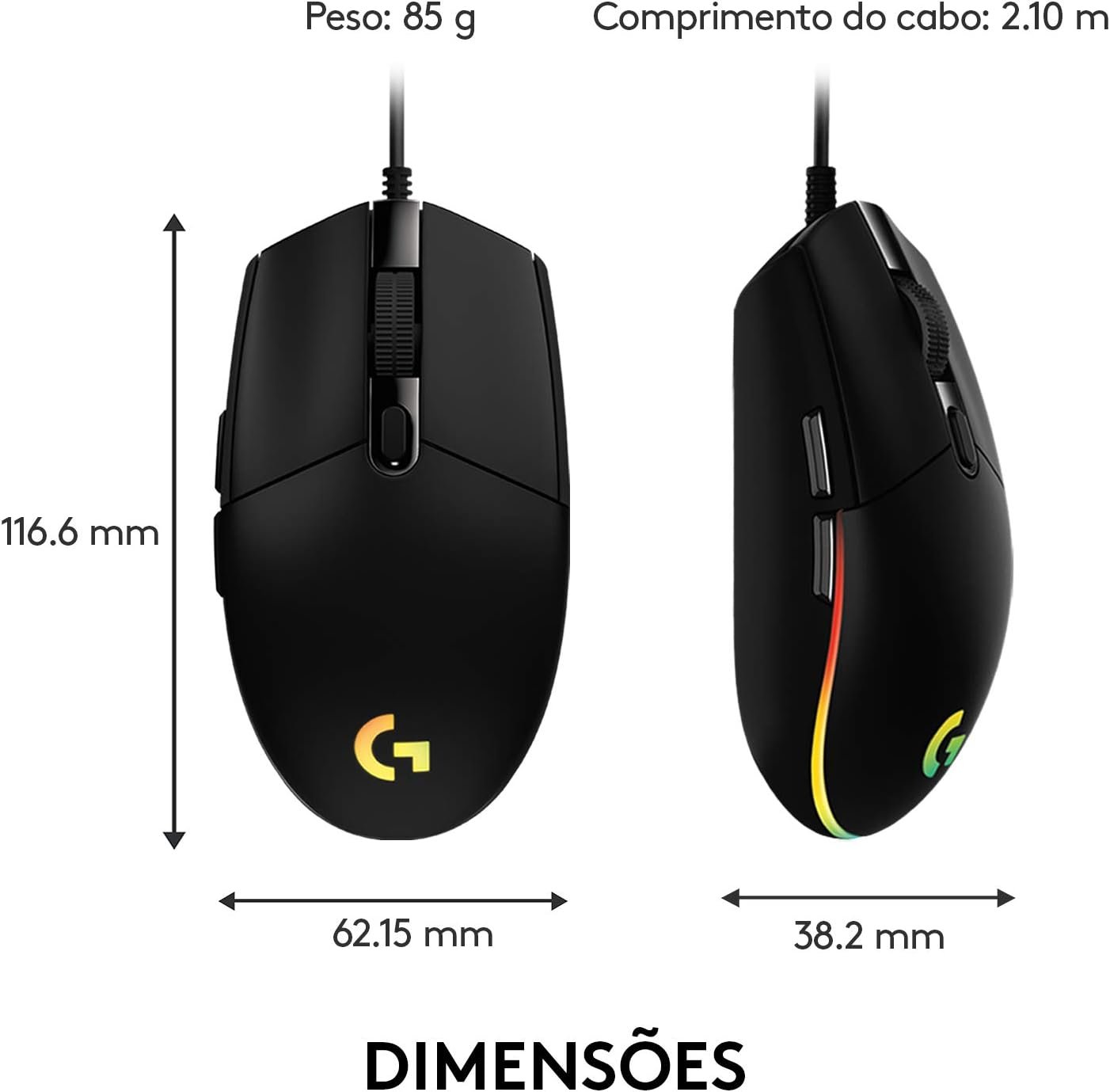 Mouse Gamer Logitech G203 LIGHTSYNC RGB, Efeito de Ondas de Cores, 6 Botões Programáveis e Até 8.000 DPI - Preto - Imagem 3