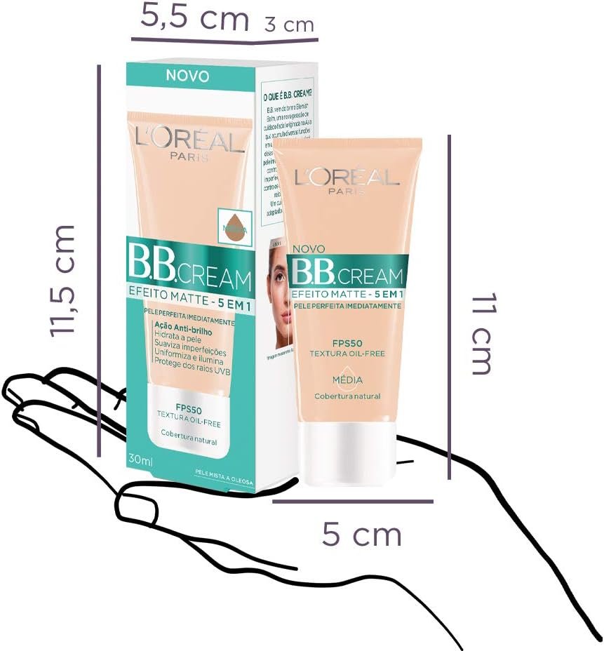 L'Oréal Paris Base Bb Cream Efeito Matte Cor Média Fps 50 30Ml - Imagem 6