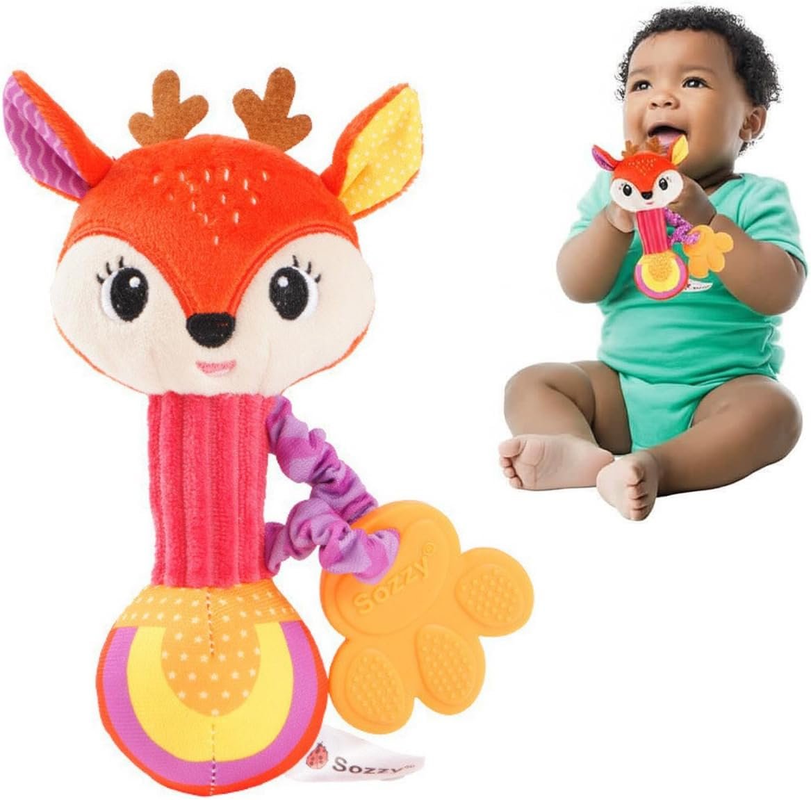 Teethers Brinquedo Chocalho Tecido Mordedor Para Bebe (Alce, Unico)