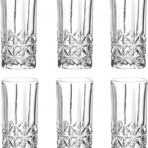 Jogo 6 Copos Longos 360ml em Vidro Resistente Design Moderno e Sofisticado Para Água Suco e Drinks