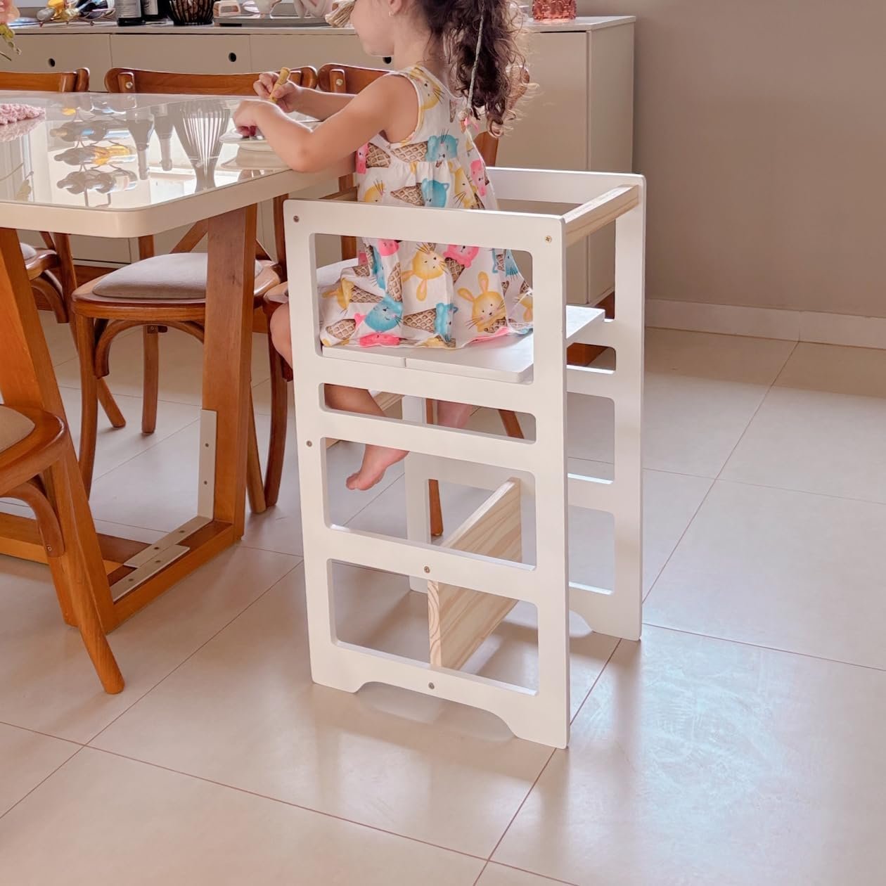 Torre De Aprendizagem Montessori Regula Altura Criança Madeira MDF Cadeirão - Imagem 2