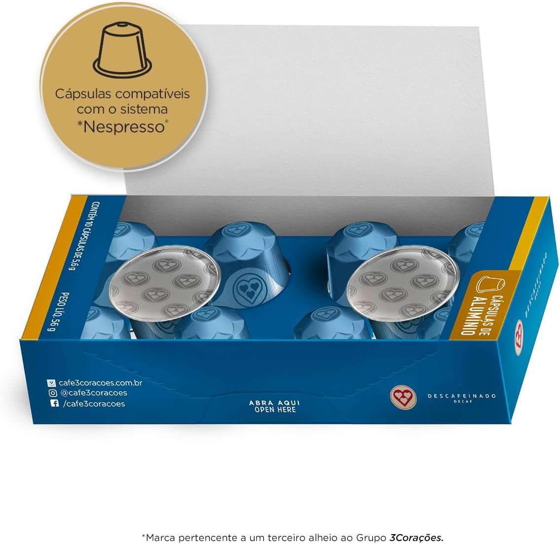 3 Corações Cápsulas de Café Descafeinado, Compatíveis com Nespresso, contém 10 cápsulas - Imagem 3
