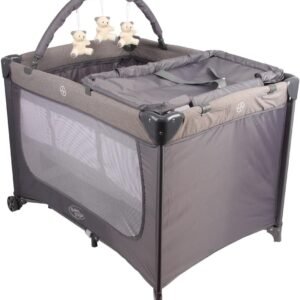 Berço Portátil Infantil Joly Baby Style com Mosquiteiro, Barra de Brinquedos, Trocador e Bolsa – Seguro, Confortável e Compacto INMETRO (Cinza)