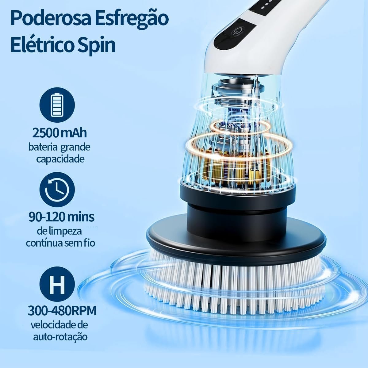 Esfregão Elétrico Giratório 9 em 1 com Cabo Ajustável e 9 Cabeças Intercambiáveis – Escova Multifuncional para Limpeza de Banheiros, Pisos e Azulejos, Prática e Poderosa! - Imagem 7