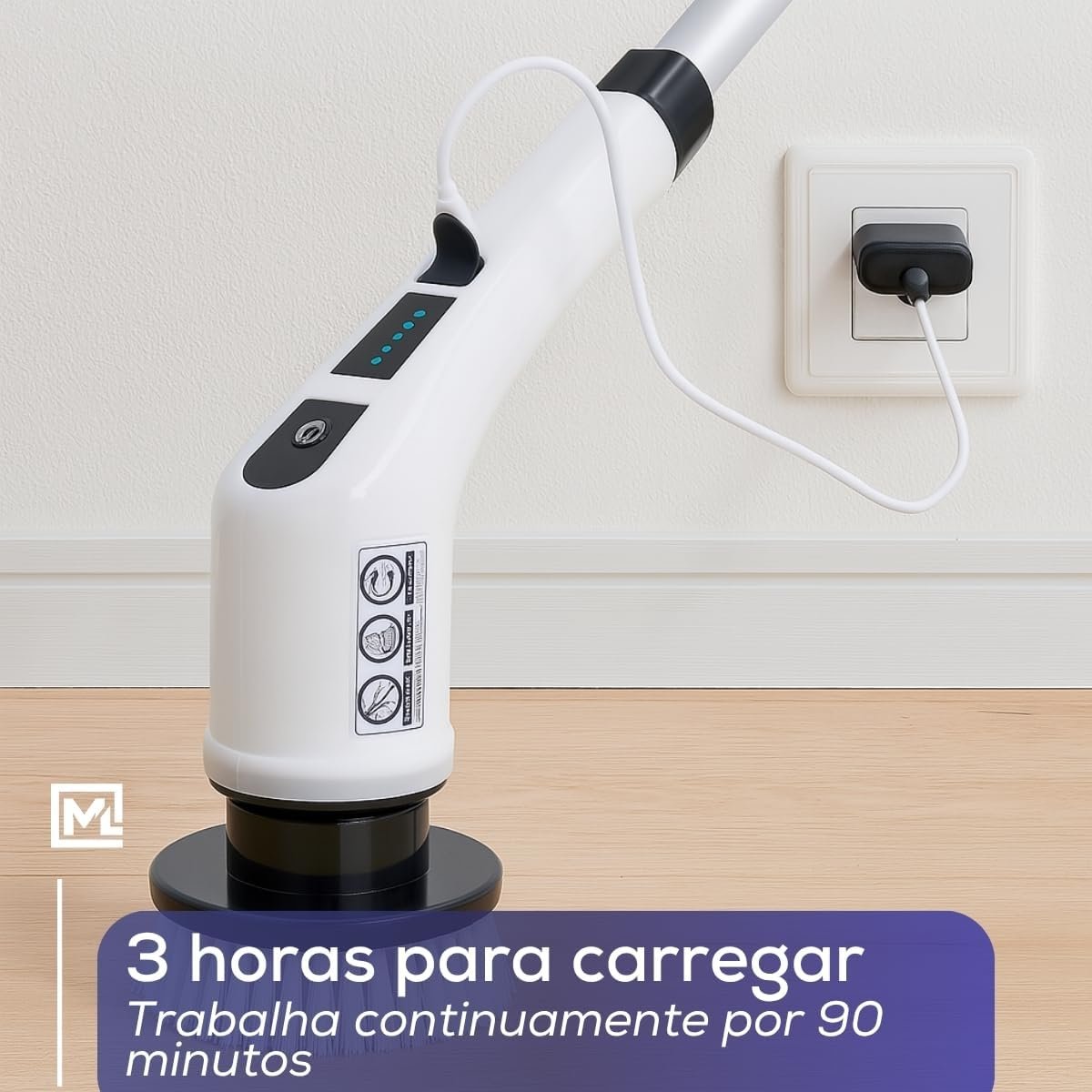 Esfregão de Limpeza Elétrico 9 em 1 com Cabeças Giratórias Ajustáveis - Escova Elétrica Recarregável Multiuso Bivolt com Cabo Extensor Sem Fio para Banheiro Cozinha Piso Azulejo Vidro - Imagem 3