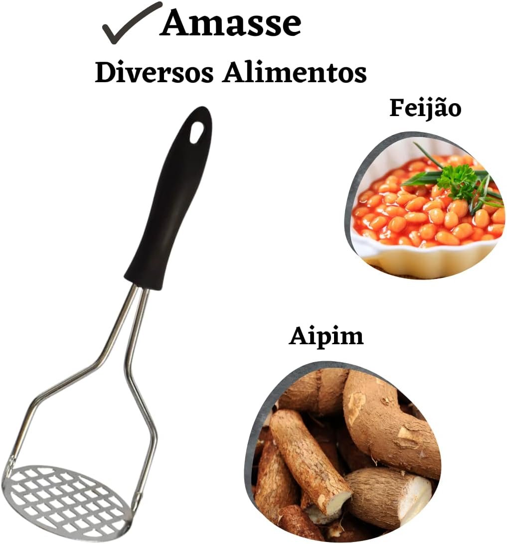 Amassador de Batata e Legumes Inox Manual Ergonômico Amassador Para Purê com Cabo Plástico Anti Calor - Imagem 3