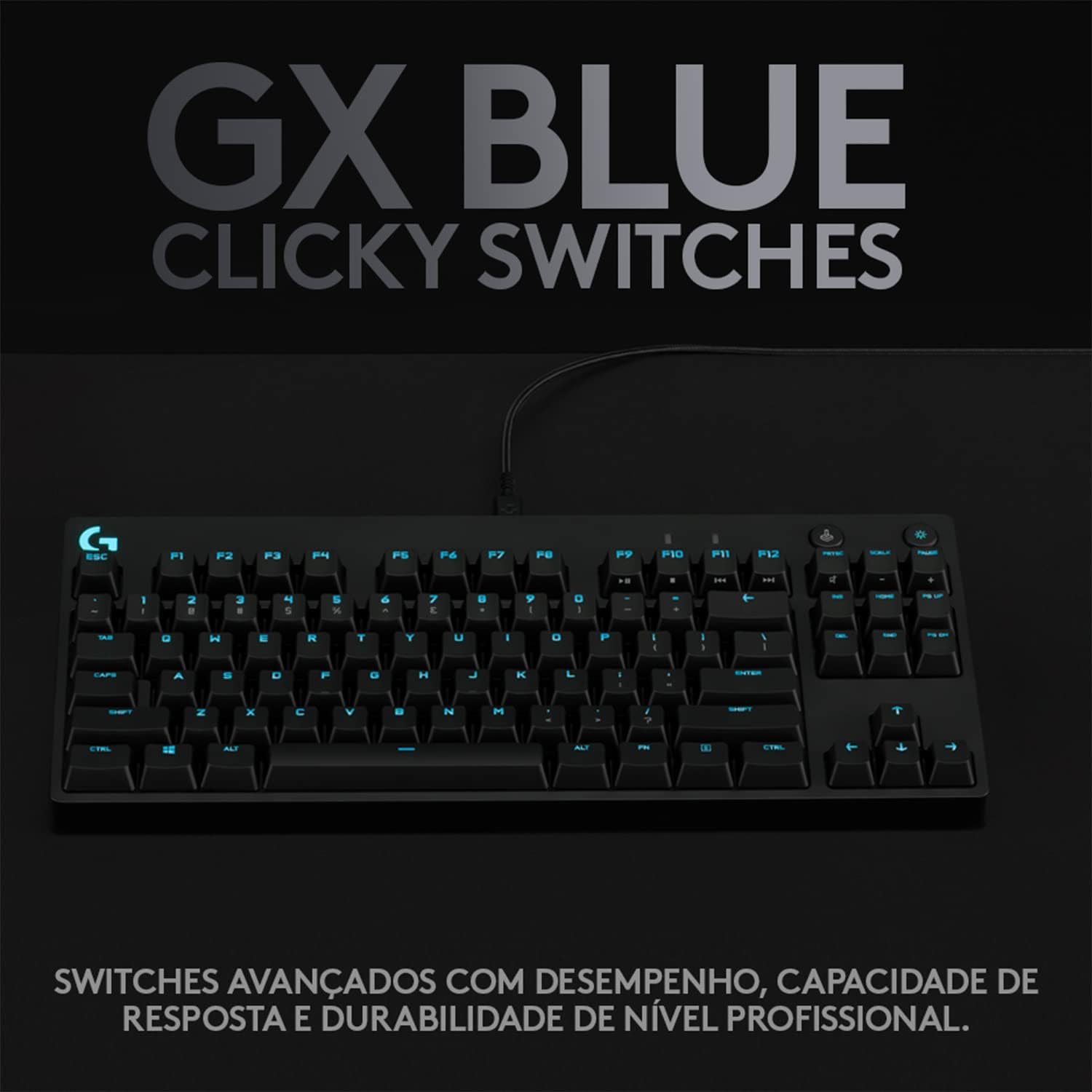 Teclado Mecânico Gamer Logitech G PRO com Layout US, RGB LIGHTSYNC, Design TKL, Cabo Destacável e Switch Exclusivo GX Blue Clicky - Imagem 4