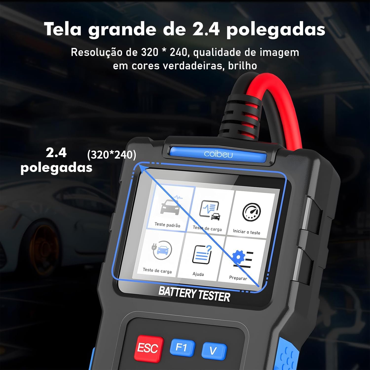 Testador de Bateria Automotiva 12V/24V com Medidor CCA – Tela 2,4", Teste de Partida e Alternador, compatível AGM/EFB/GEL, USB para atualização, Proteção de Polaridade Reversa, para carros, caminhões - Imagem 6