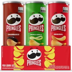 Pringles Pack Promo Salgadinho de Batata Frita 3 Sabores – Original, Creme e Cebola e Churrasco