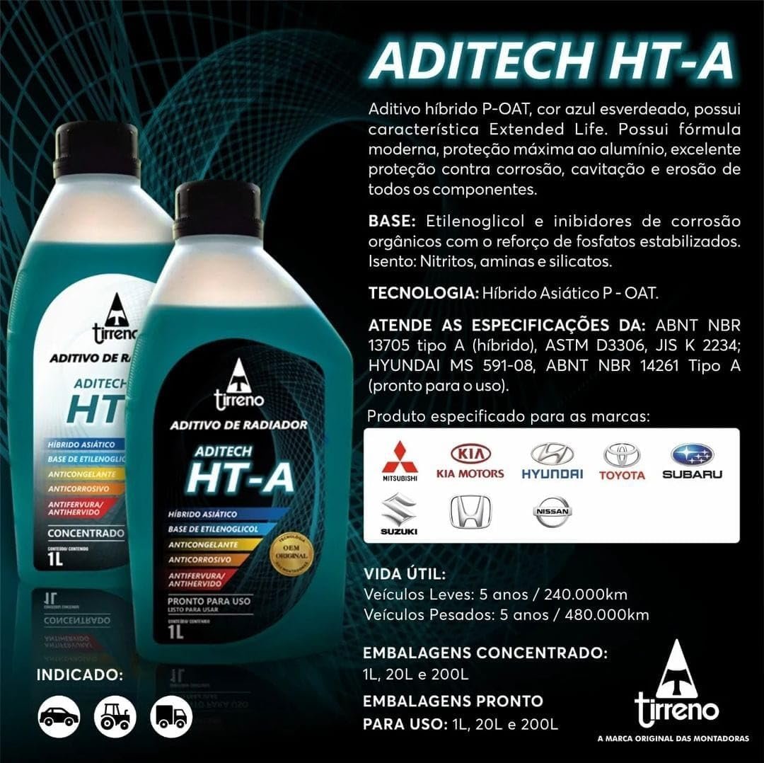 1 Litro Aditivo Radiador Híbrido HT-A Azul Pronto Uso Original Tirreno Motor Alúmínio homologado Hyundai Toyota Honda Nissan Kia Mitsubishi Suzuki Subaru - Imagem 3