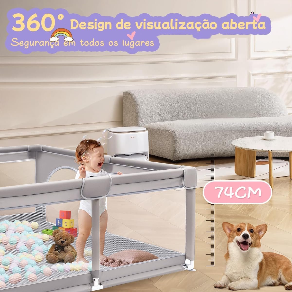 150×180×68cm Cercadinho para Bebe Para Bebês e Crianças Pequenas Chiqueirinho Bebe Para Internos & Externos Cercadinho de Segurança Resistente Para Bebês com Malha Macia e Respirável - Imagem 4