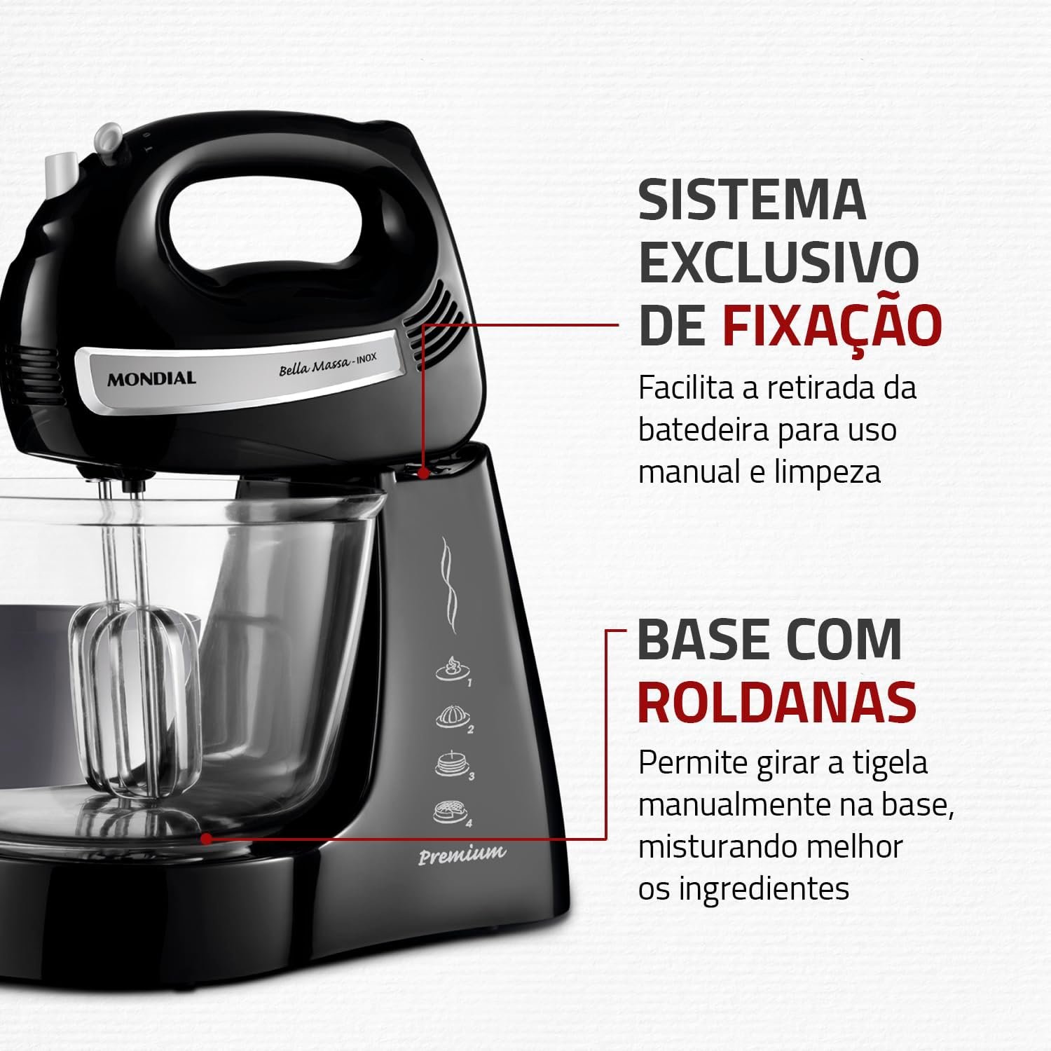 Batedeira Bella Massa, Mondial, Preto/Inox, 500W, 220V - B-23 NP - Imagem 5