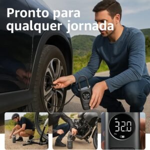 Calibrador Compressor Bomba De Ar Portátil Digital Mini Com Lanterna LED para Encher Pneus de Carro, Moto, Bike, Bicicleta, Bola e Piscina Inflável