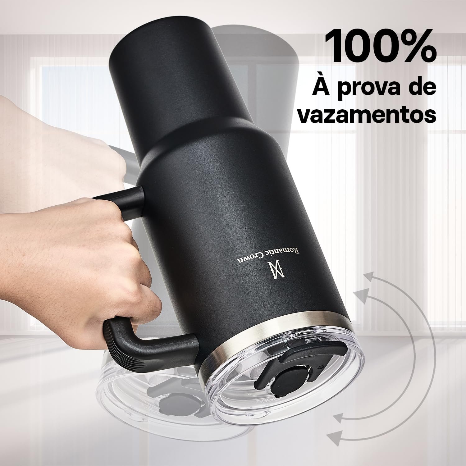 Romantic Crown Copo Térmico com Canudo Tampa e Alça 1,18L, Cops Garrafas Termico para viagem vácuo dupla camada aço inoxidável, Caneca Termica Cafe Água Chá,Presente, Fitness (Preto) - Imagem 2