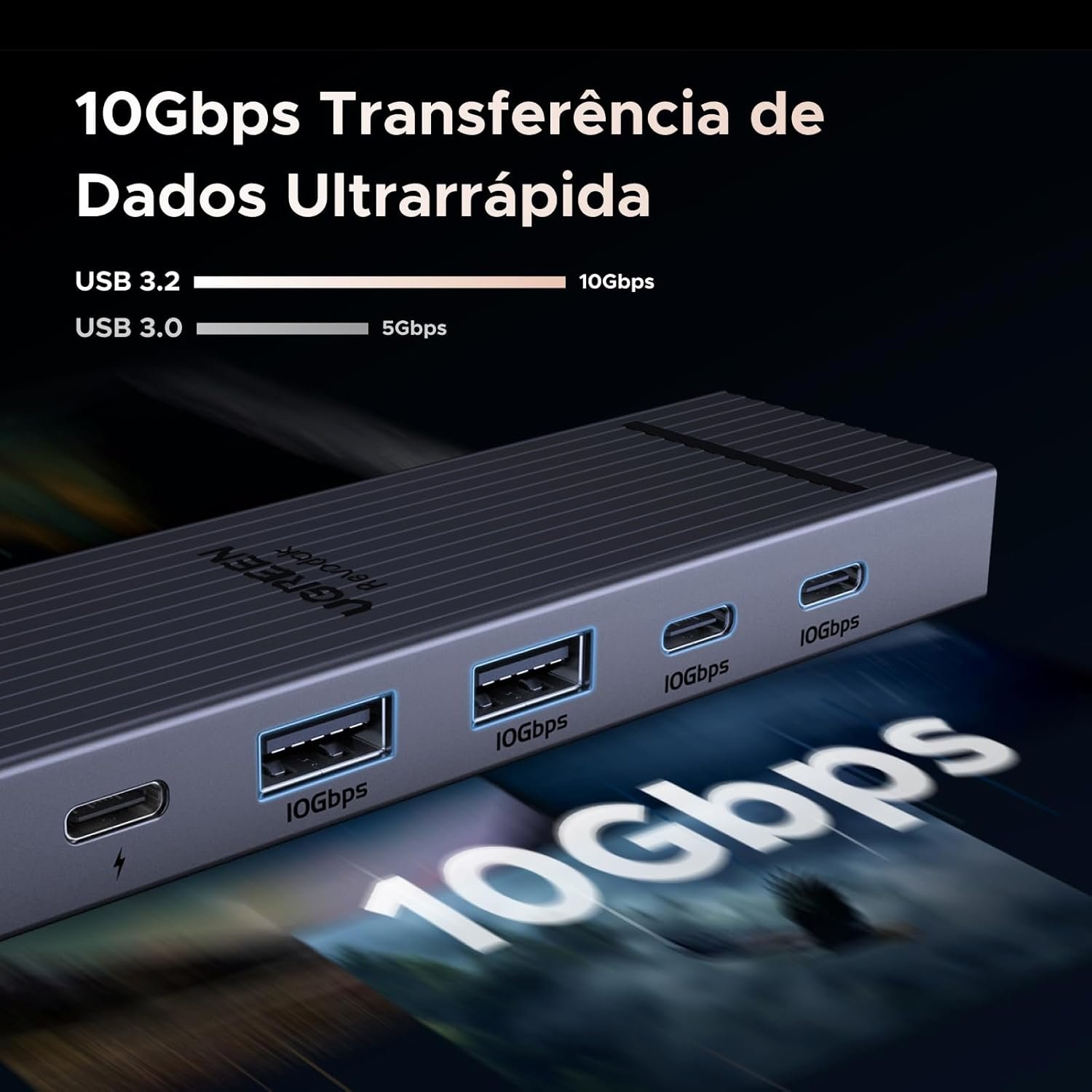 Hub 6 em 1 UGREEN Revodok Pro, USB-C, 10 Gbps, 4K, 60 Hz, HDMI, Energia de Energia de 100 W, para MacBook Pro/Air, iPad Pro, Thinkpad Rog Ally - Imagem 4