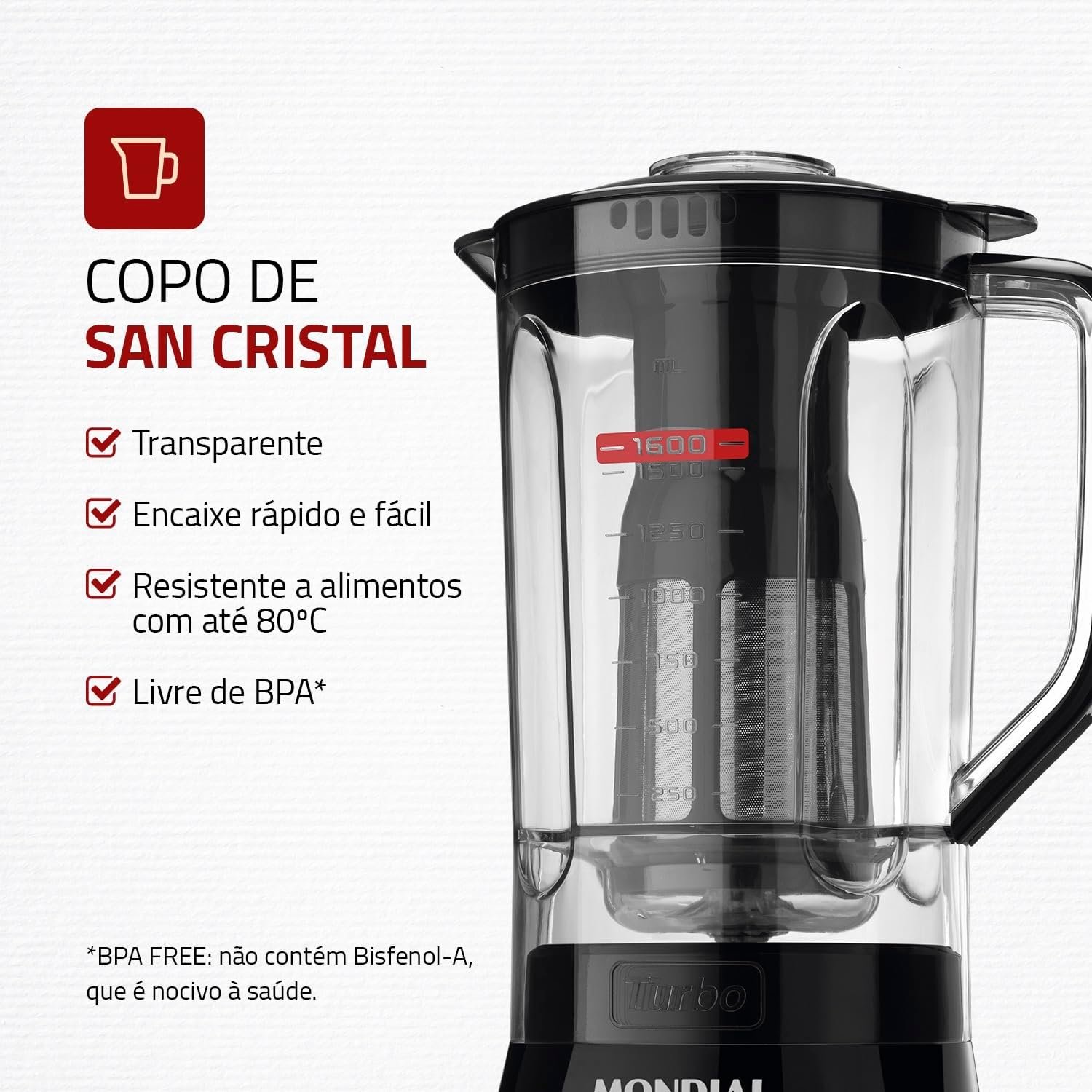 MONDIAL Liquidificador Turbo Power, Preto, 550W, 110V - L-99 FB - Imagem 3