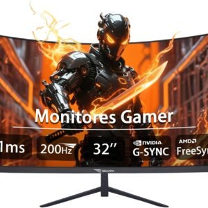 Monitor Curvo 32 Polegadas com 200Hz,1ms GTG,Curvatura R1500,Cores 100% sRGB,AMD FreeSync e NVIDIA G-SYNC,Alto-Falantes Integrados,VESA – Ideal para Entretenimento,Trabalho e Jogos Competitivos