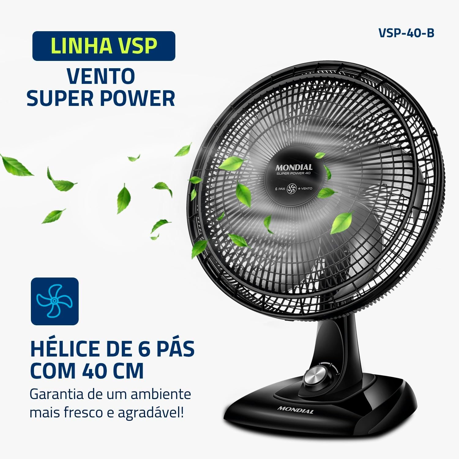 MONDIAL Ventilador de Mesa 40cm Super Power, Preto/Prata, 140W, 110V - VSP-40-B - Imagem 3