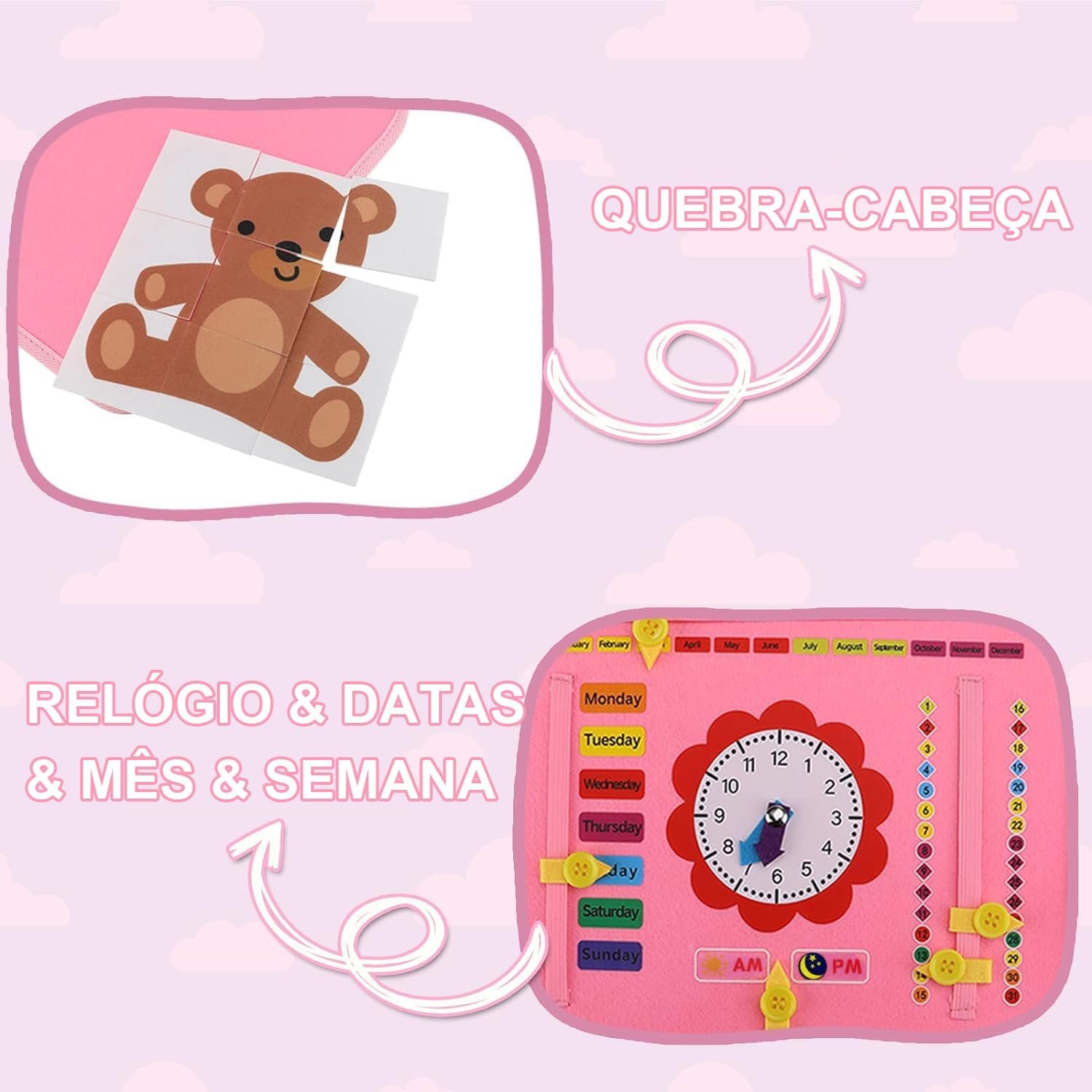 Placa de Montessori Sensorial para Crianças Maleta Educativa Brinquedo (Rosa) - Imagem 7