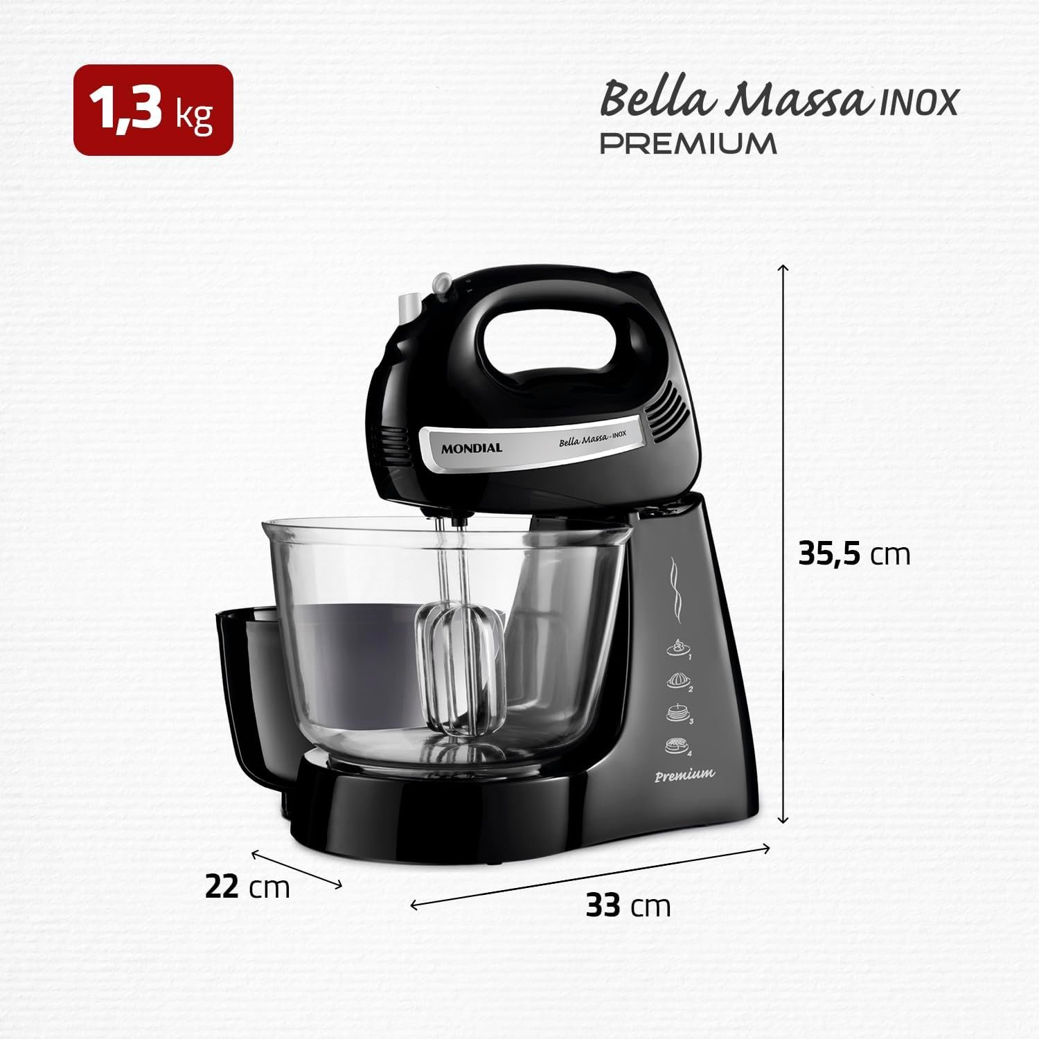 Batedeira Bella Massa, Mondial, Preto/Inox, 500W, 220V - B-23 NP - Imagem 7