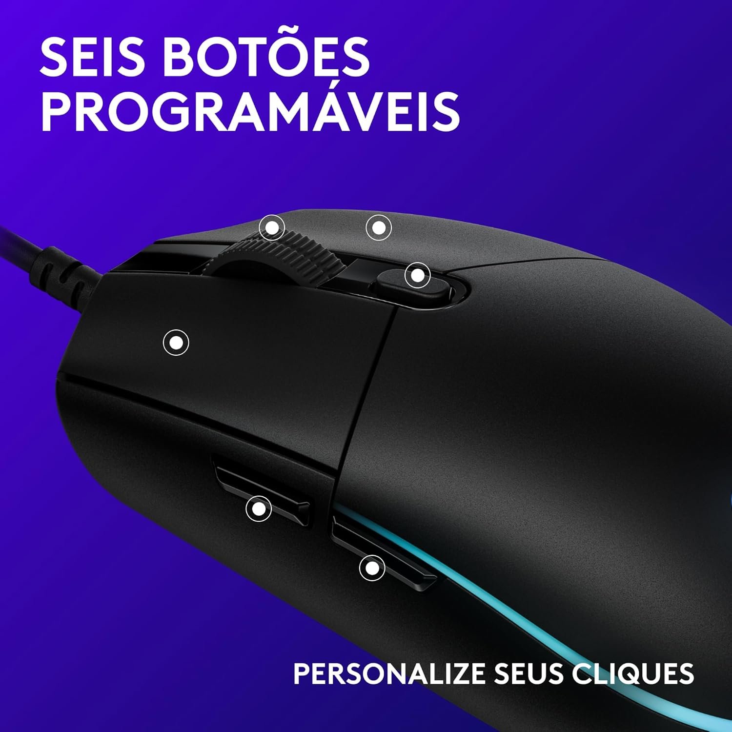 Mouse Gamer Logitech G203 LIGHTSYNC RGB, Efeito de Ondas de Cores, 6 Botões Programáveis e Até 8.000 DPI - Preto - Imagem 6