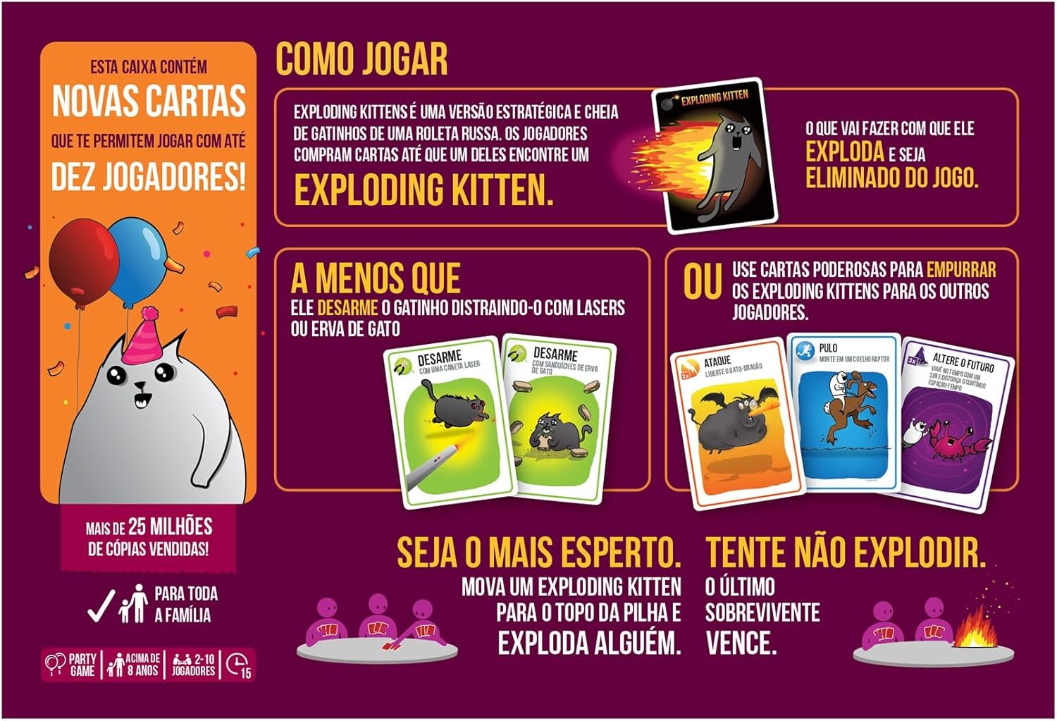 Asmodee, Exploding Kittens Para A Galera, Jogo de Cartas para Amigos, 2 a 10 jogadores, Idade 8+ anos, Partidas de até 15 minutos - Imagem 4