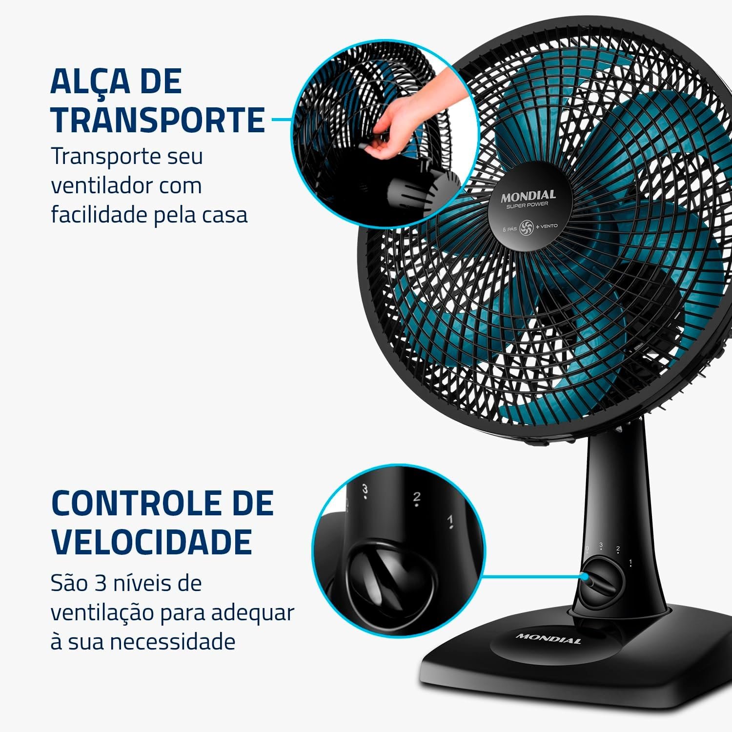 Ventilador de Mesa Mondial 110V, 30cm, 6 pás, Super Power - VSP-30-AP - Imagem 6