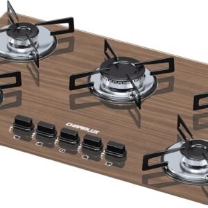 Cooktop 5 bocas Chamalux ultra chama Bivolt Trempe de Chapa Amadeirado escuro