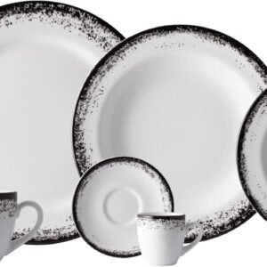 Serviço de Jantar, Chá e Café 42 Peças em Porcelana, Decoração Névoa Preto, Porcelana Schmidt