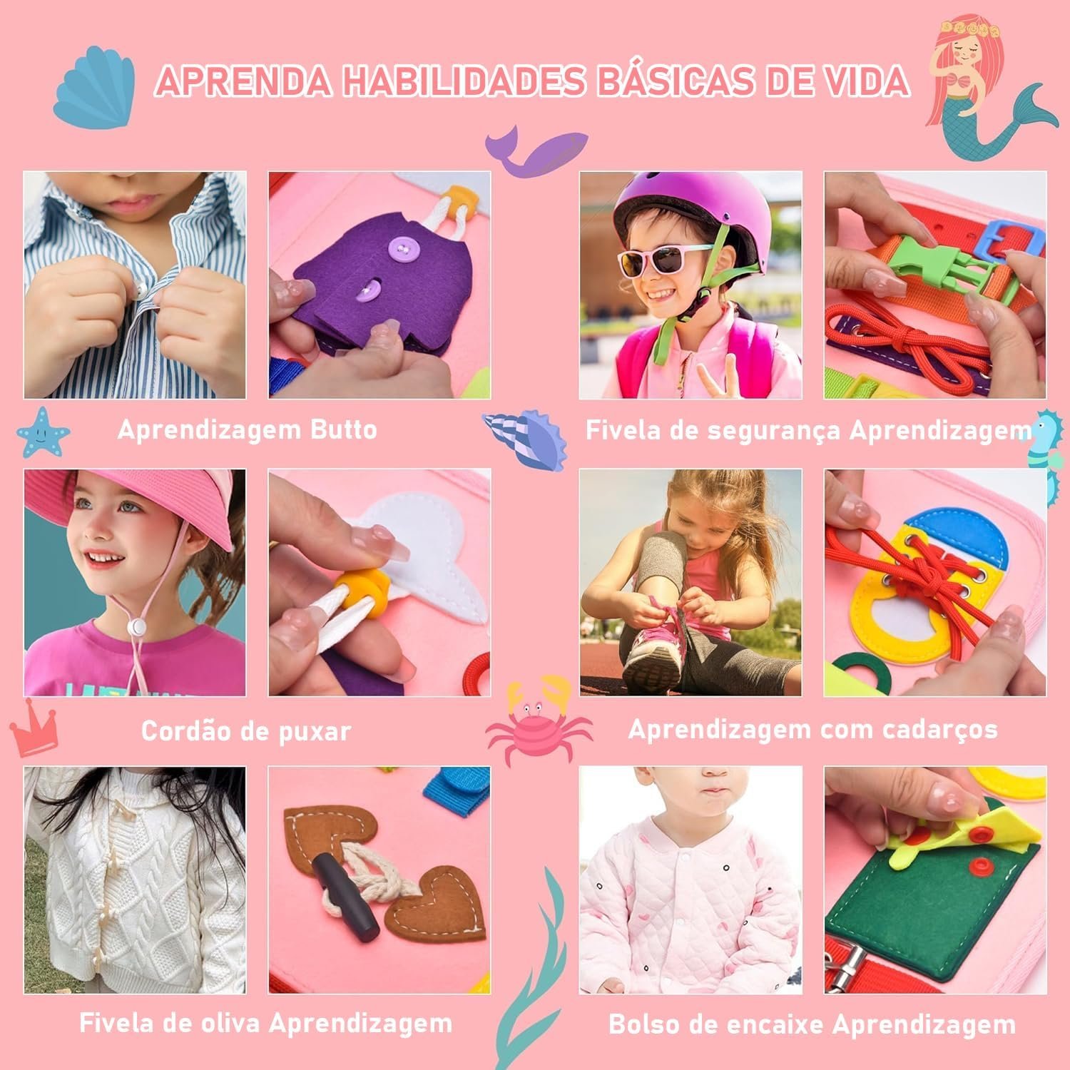 Placa de Montessori Sensorial para Crianças Maleta Educativa Brinquedo (Rosa) - Imagem 6