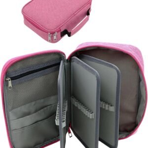 Estojo Escolar Grande Capacidade, Estojo Box Jumbo Com Alça e Elastico para 72 canetas ou lápis, Feminino Masculino, Infantil Adulto, Organizador Com Divisórias e Zíper (ROSA)