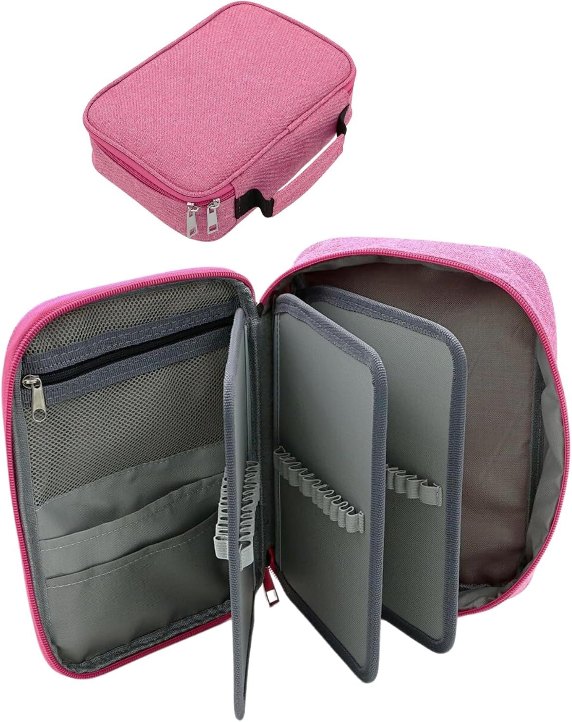 Estojo Escolar Grande Capacidade, Estojo Box Jumbo Com Alça e Elastico para 72 canetas ou lápis, Feminino Masculino, Infantil Adulto, Organizador Com Divisórias e Zíper (ROSA)