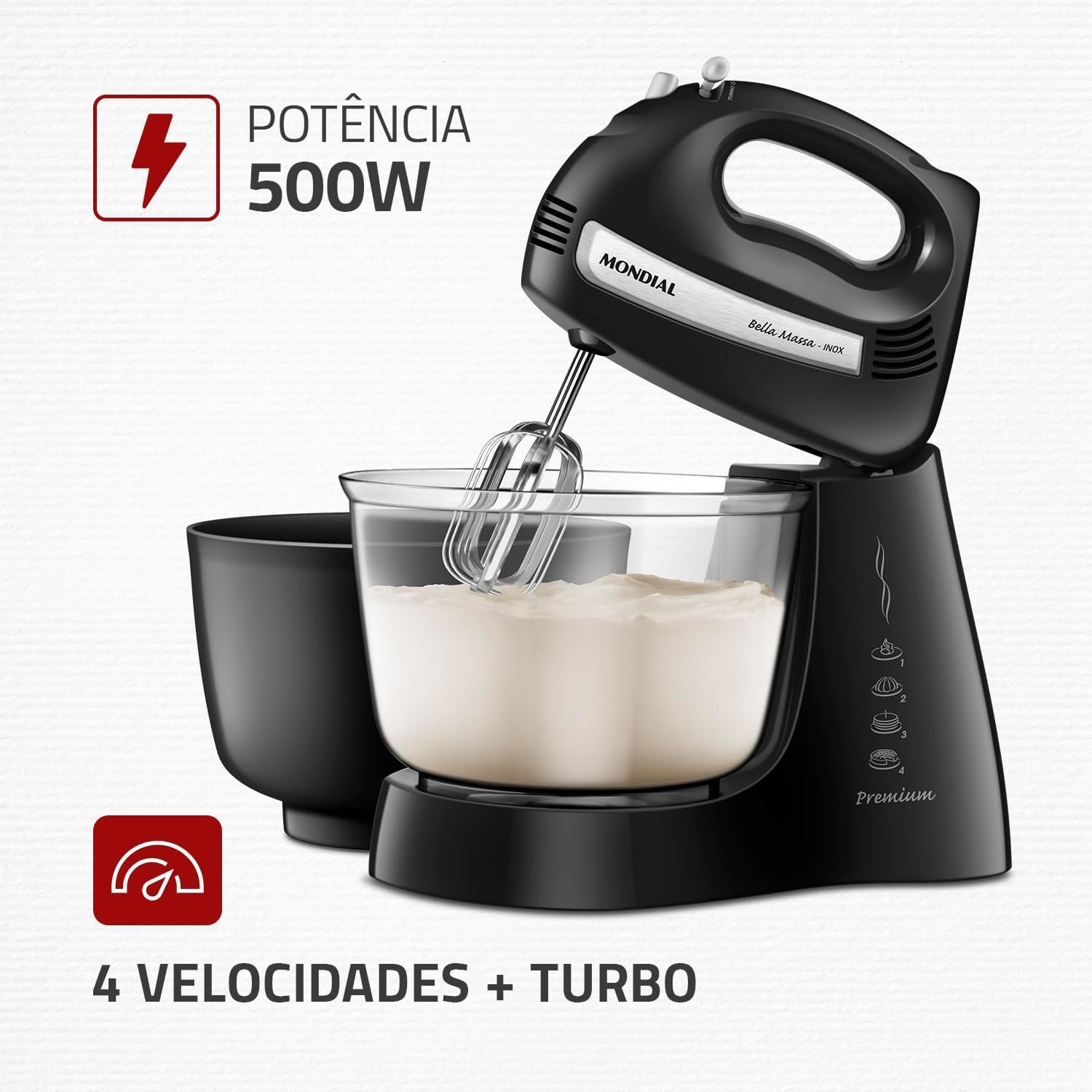 Batedeira Bella Massa, Mondial, Preto/Inox, 500W, 220V - B-23 NP - Imagem 2
