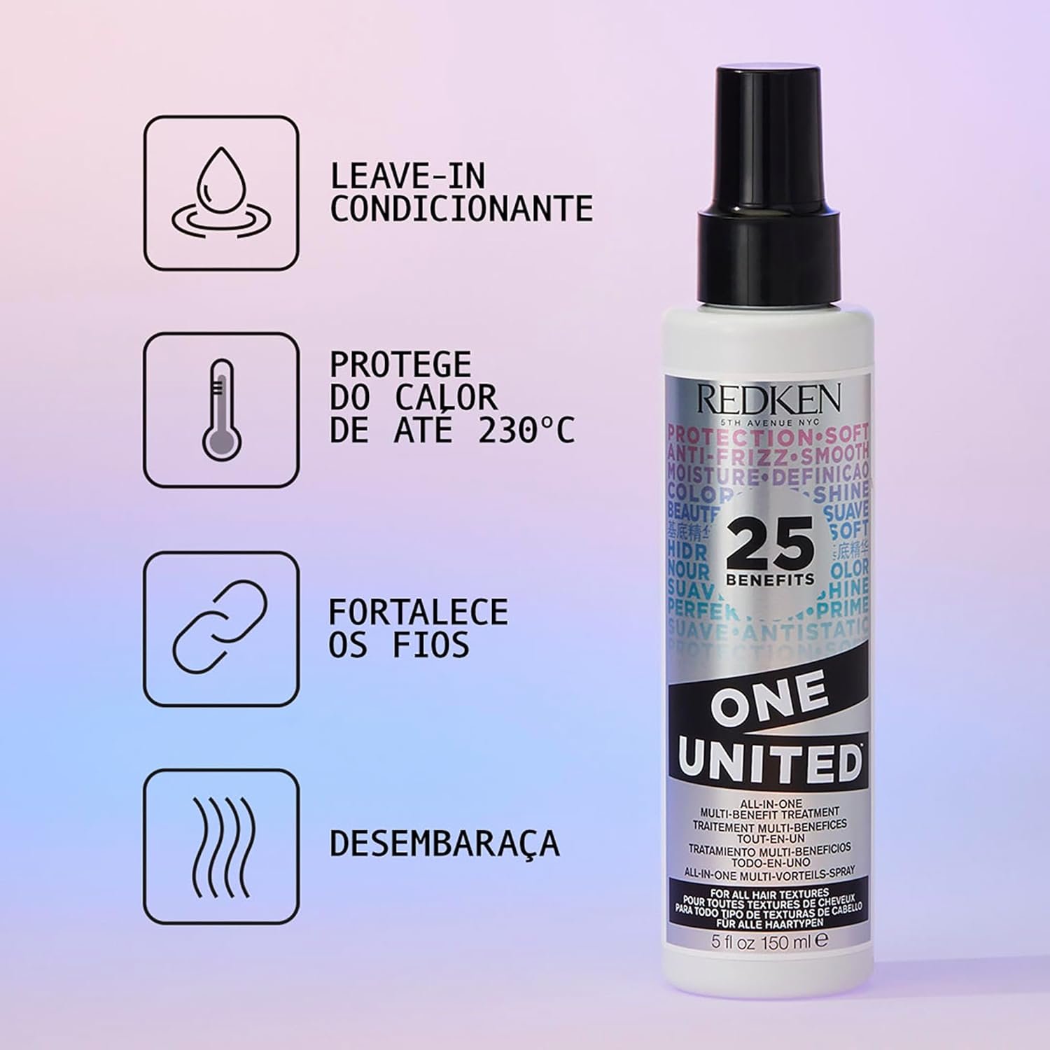 Redken One United, Leave-in Multibenefícios, Fórmula Livre de Sulfatos e Parabenos, Tratamento com Proteção Térmica até 230°C para Todos os Tipos de Cabelos - Imagem 2