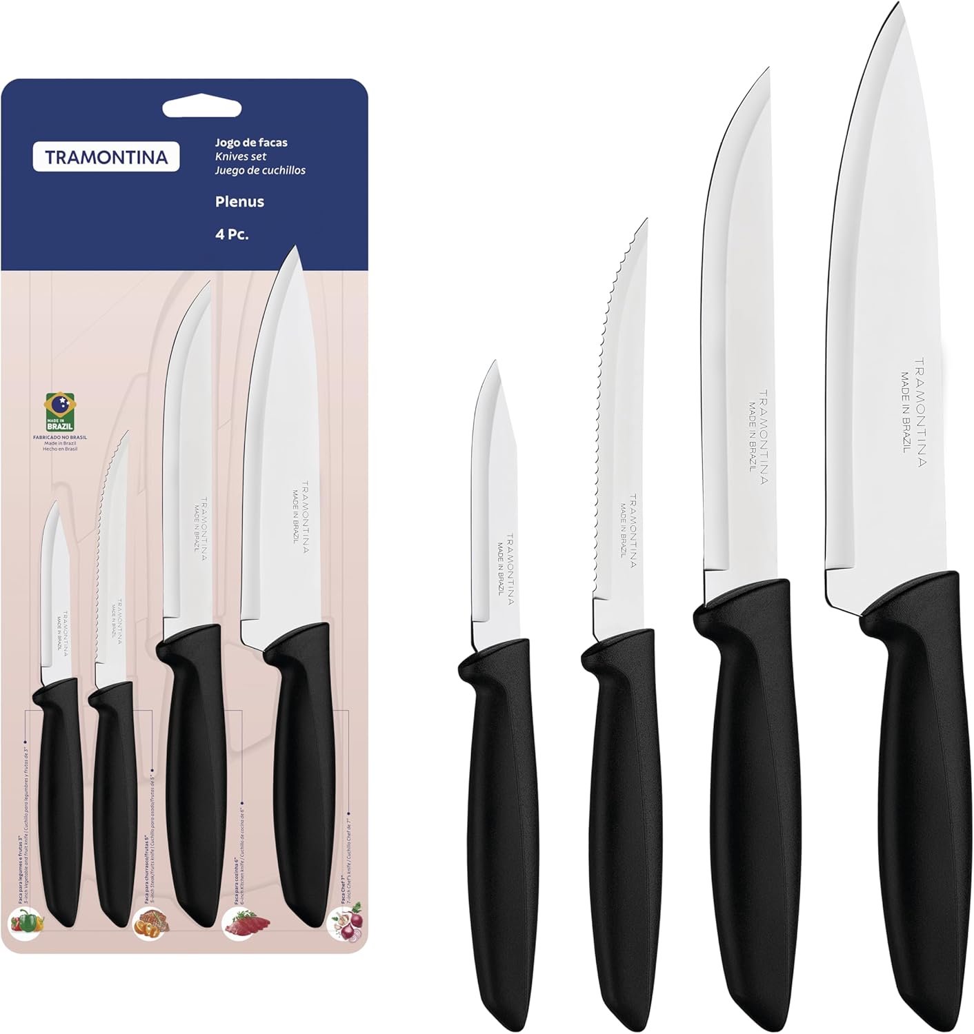 Tramontina JOGO FACAS INOX 4PC PLENUS PRE, Preto - Imagem 3