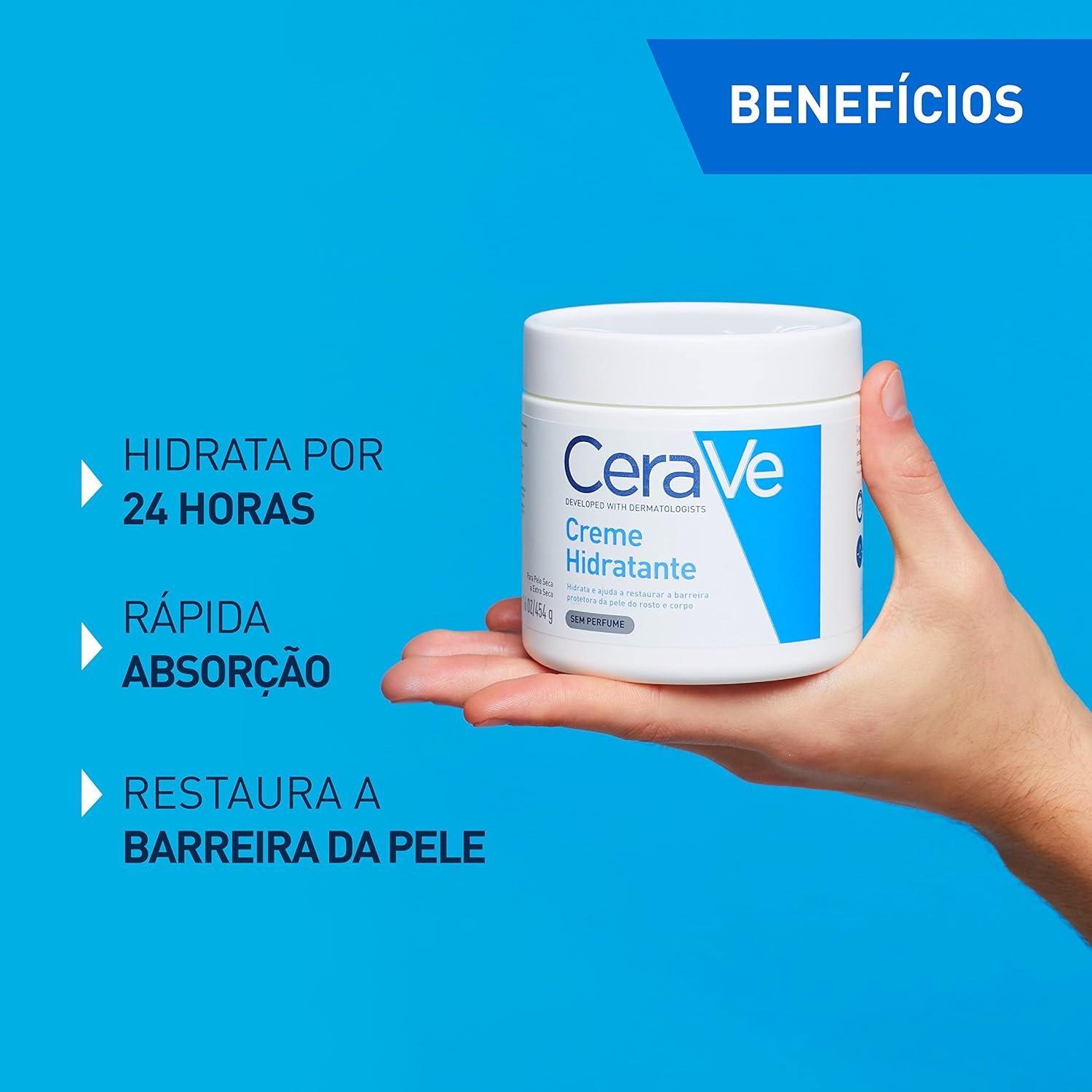 CeraVe Creme Hidratante Corporal, para Pele Seca a Extra Seca, com 3 Ceramidas Essenciais e Ácido Hialurônico, Hidratação Profunda e Duradoura, Tecnologia MVE, Sem Perfume, 453g - Imagem 6