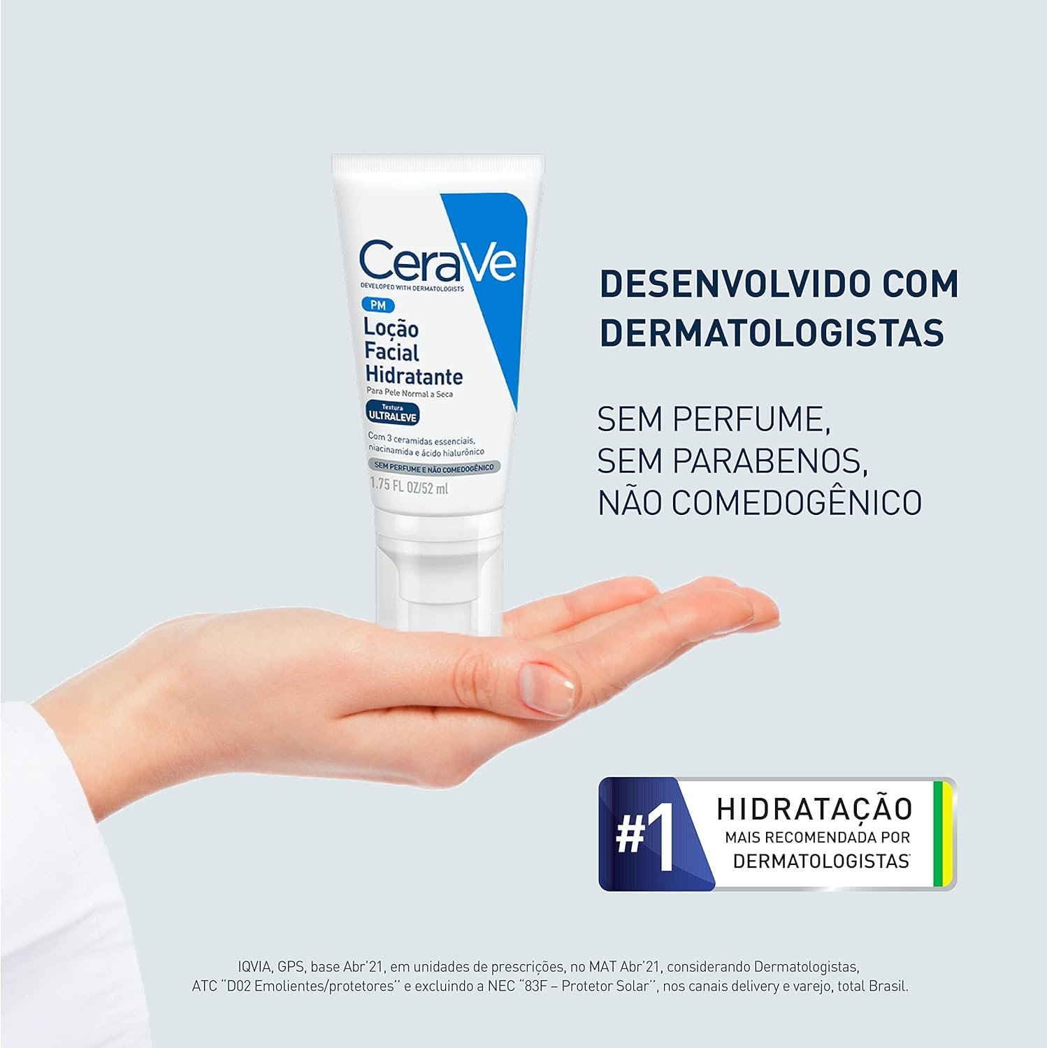 CeraVe Loção Facial Hidratante PM, Textura Ultraleve, Hidratação Suave e Rápida Absorção, com Ceramidas Essenciais e Ácido Hialurônico, Sem Perfume e Hipoalergênica, 52ml - Imagem 3