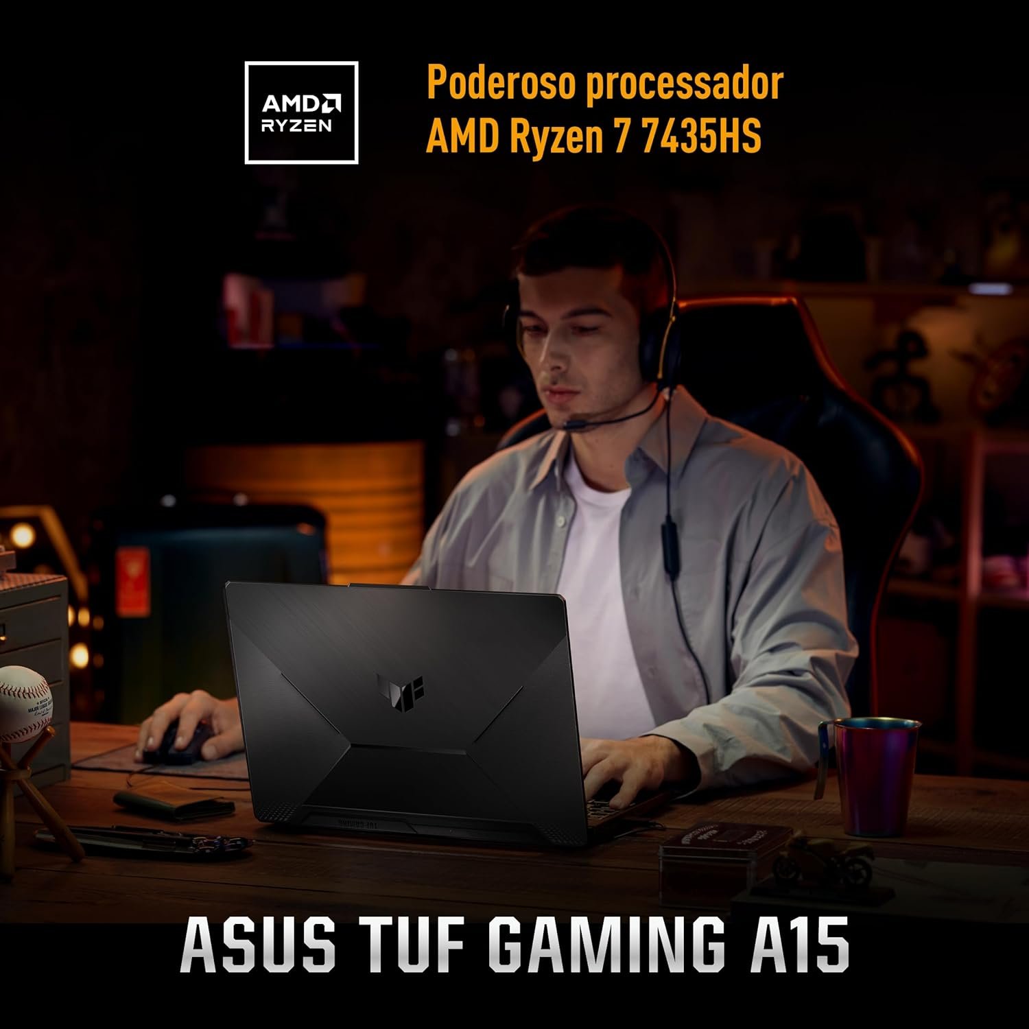 Notebook ASUS TUF Gaming A15, RTX 3050, AMD RYZEN 7, 8 GB, 512 GB SSD, KeepOS, Tela 15.6'' FHD, Graphite Black - FA506NCR-HN089 - Imagem 3