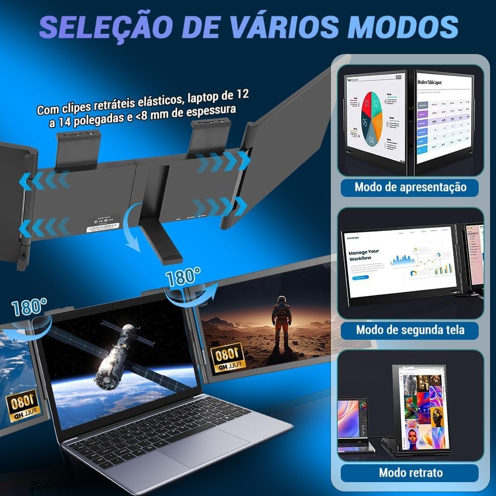 Extensor de Tela para Notebook com FHD IPS 14", 1920 X 1080 Monitor Portatil, Extensor para Mac/Windows, Compatível Apenas com Interface Tipo C, Certifique-se da compatibilidade com o seu dispositivo - Imagem 4