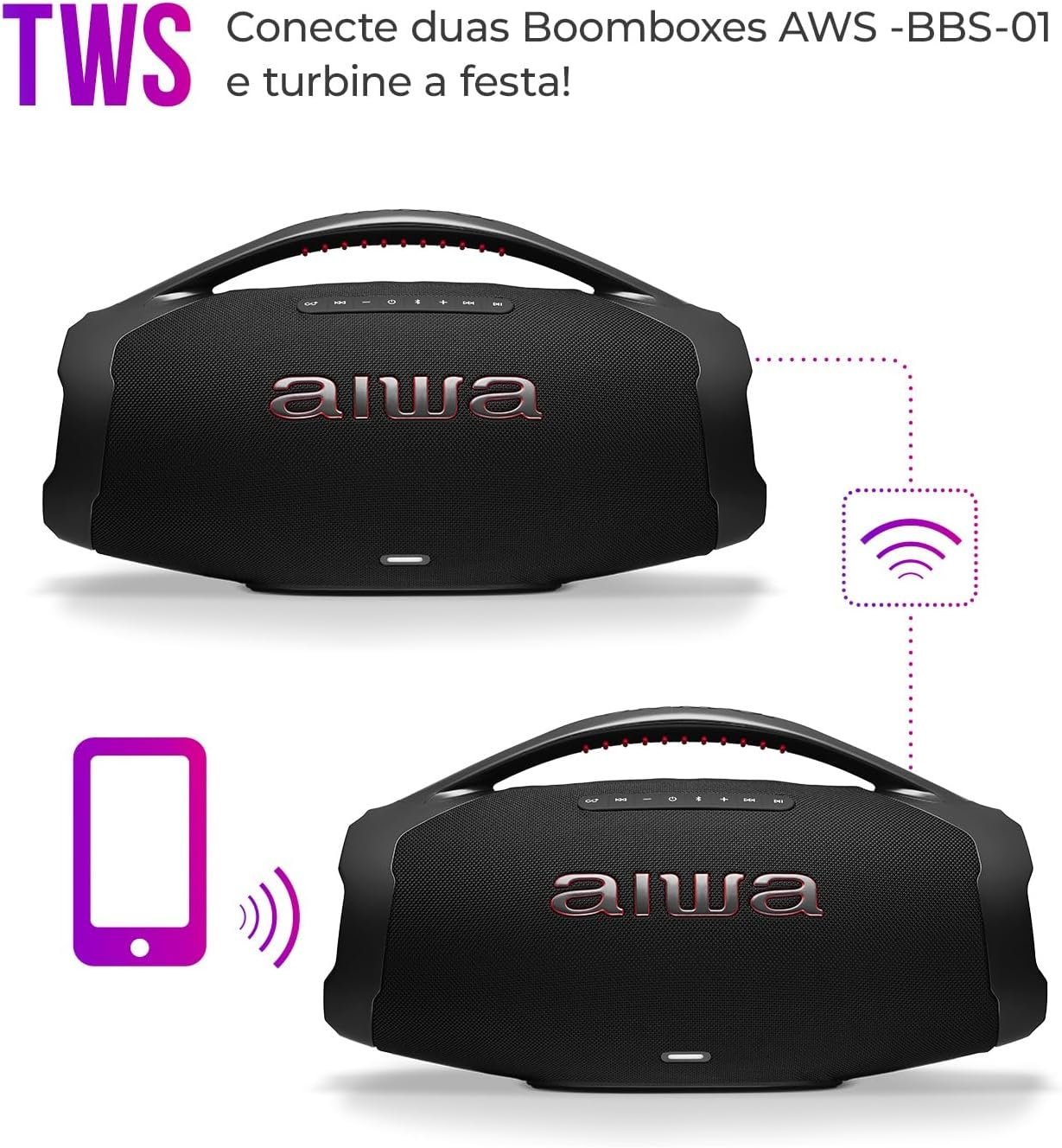 Caixa de Som Boombox Plus AIWA BBS-01-B 200W Bluetooth 5.3-200W RMS - 30 Horas de Bateria - Resistente à Poeira e Água - Preto - Imagem 10