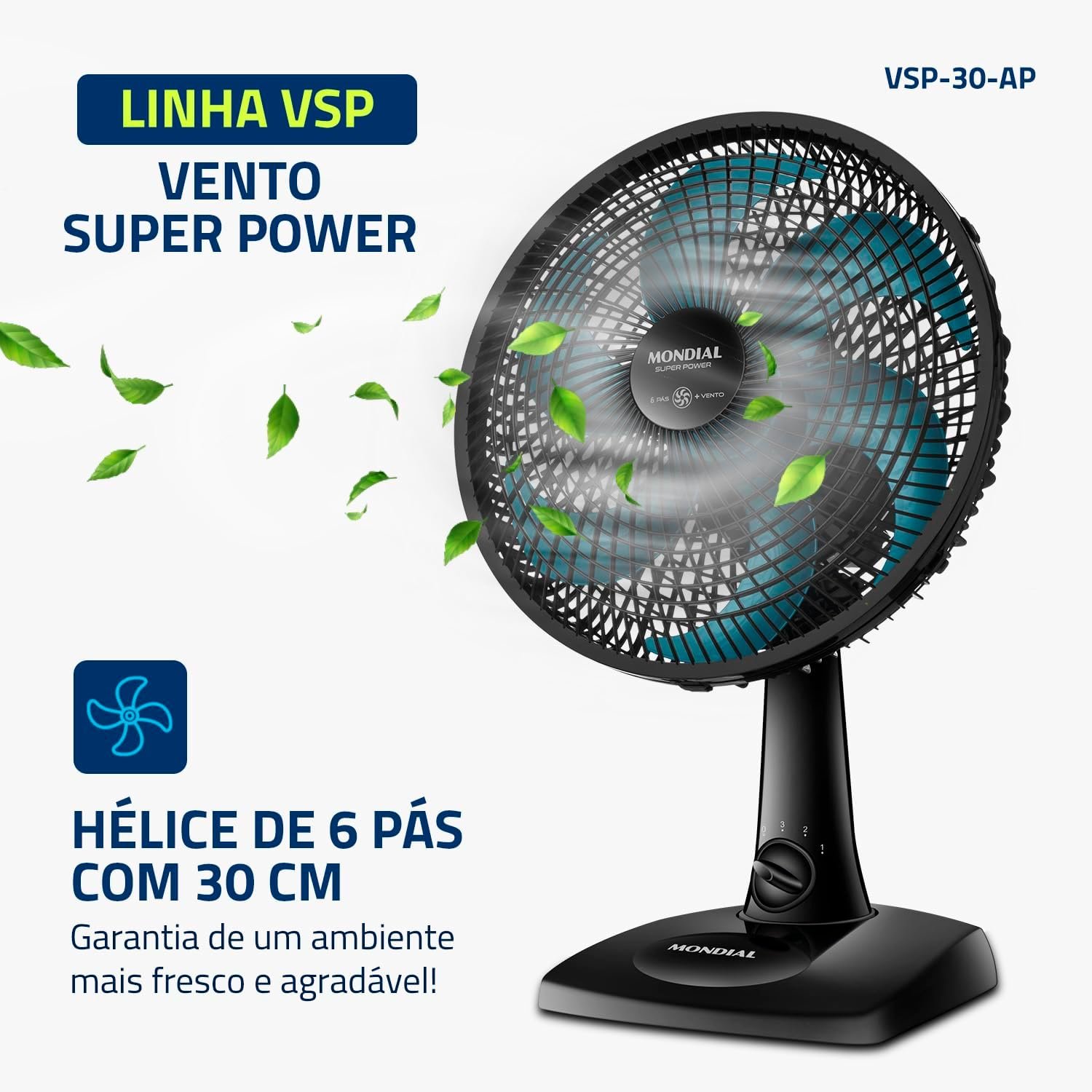 Ventilador de Mesa Mondial 110V, 30cm, 6 pás, Super Power - VSP-30-AP - Imagem 3