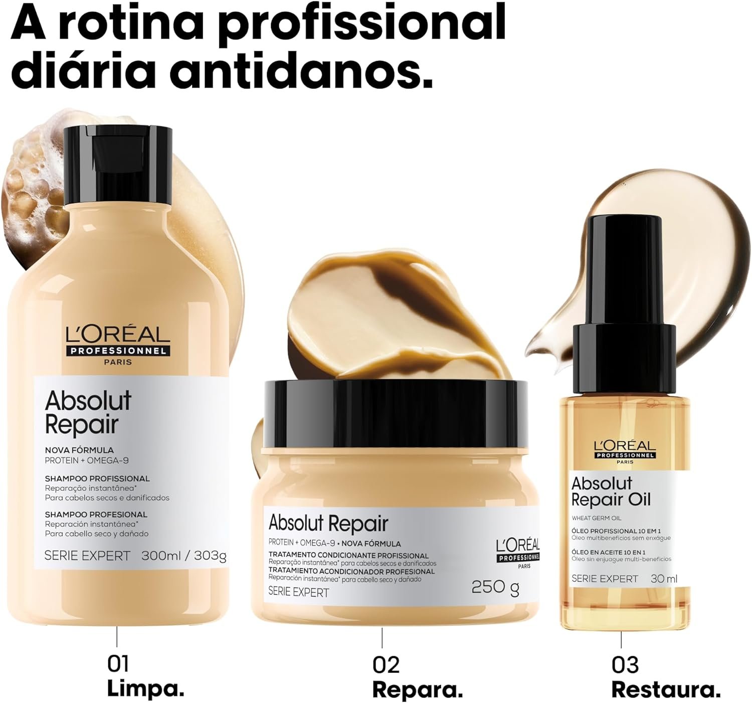 L'Oréal Professionnel Óleo 10 em 1 Absolut Repair | Multi-benefícios para cabelos secos e danificados | Repara e Promove Brilho | Com Gold Quinoa e Proteínas - Imagem 4