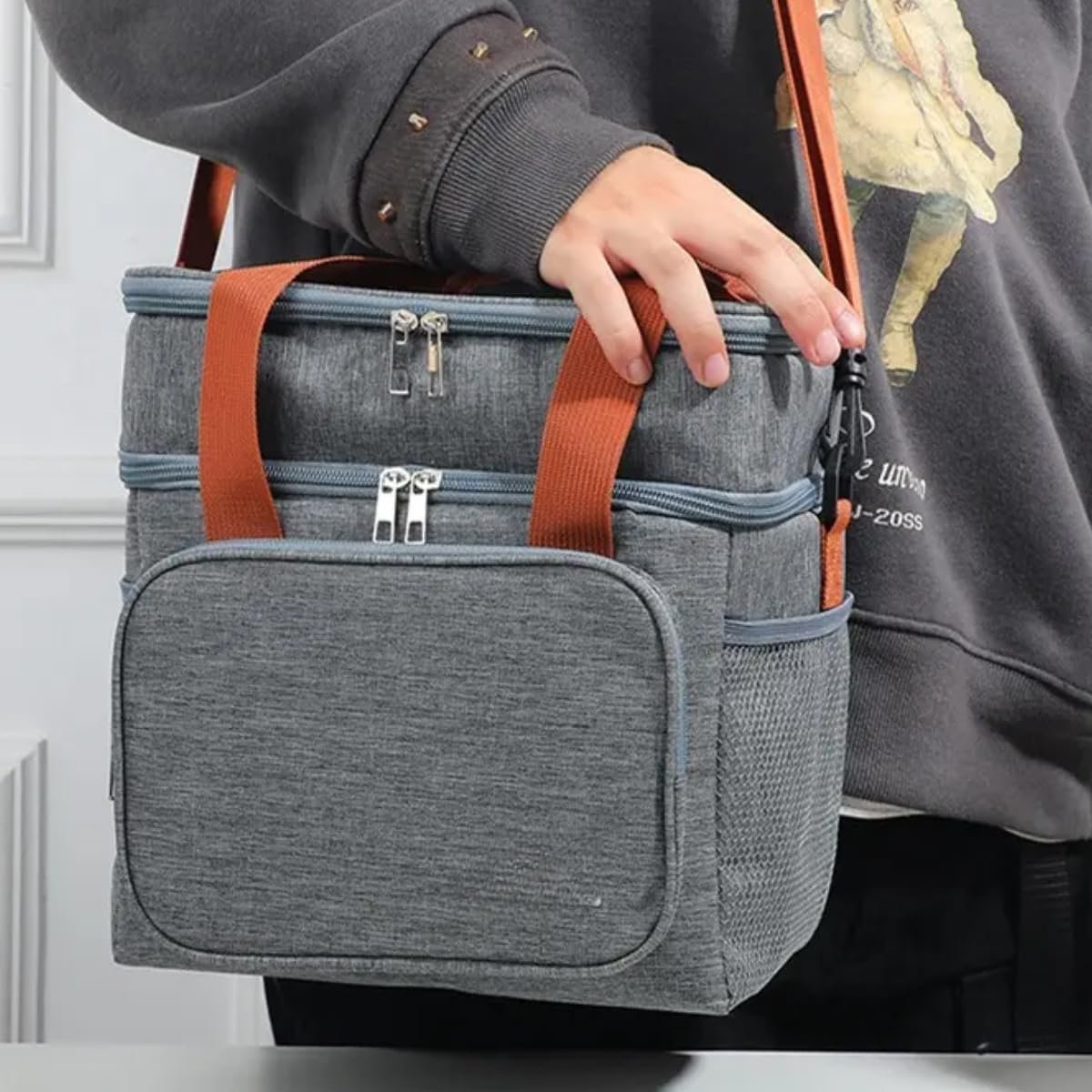 Bolsa Termica Marmita Lancheira Grande Alça Ombro Trabalho Passeio Academia Dois Andares (Bolsa Preta) - Imagem 2