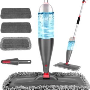 Mop Spray Com 800ml – Esfregão Com Spray De Microfibra Com 3 Refis Laváveis, Limpeza De Chão Seco E úmido, Ideal Para Cozinha, Piso Laminado, Azulejos E Madeira
