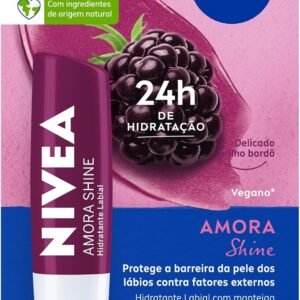 NIVEA Hidratante Labial Amora Shine 4,8 g – Cuidado intensivo para seus lábios, hidratação prolongada, delicioso aroma de amora, pigmentos brilhantes e cor delicada