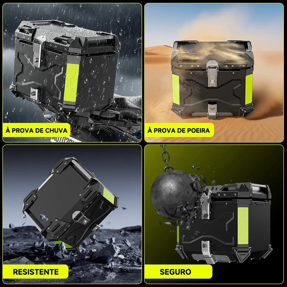 Bau moto de Alumínio de Alta Resistência - Baú Traseiro Universal 45 Litros com Alta Dureza, Impermeável e Antifurto, Capacidade para 2 Capacetes - Imagem 5